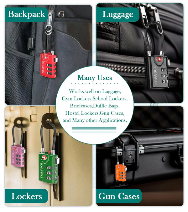 TSA Approved Combination Cable Locks Pink Two Pack Travel