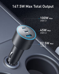Anker Nano Car Charger 167.5W – 3-Port Fast Car Charger for Multiple Devices