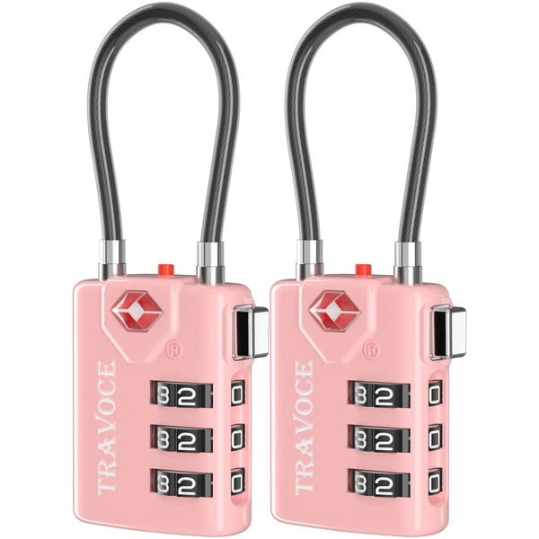 TSA Approved Combination Cable Locks Pink Two Pack Travel