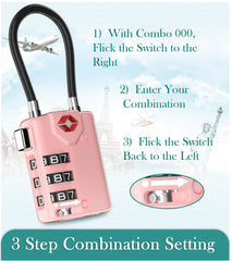 TSA Approved Combination Cable Locks Pink Two Pack Travel