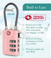 TSA Approved Combination Cable Locks Pink Two Pack Travel
